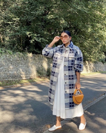 &M 체크 롱자켓/ H&M 체크 롱코트/ 에치엔엠 롱자켓